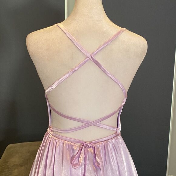 Women’s Purple Full Length Prom Party Dress with Criss Cross Back Ties Size 2 - Picture 6 of 10